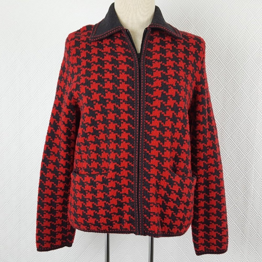 Pendleton Womens Sweater Wool Blend Red Black Collared Full Zip Size Small